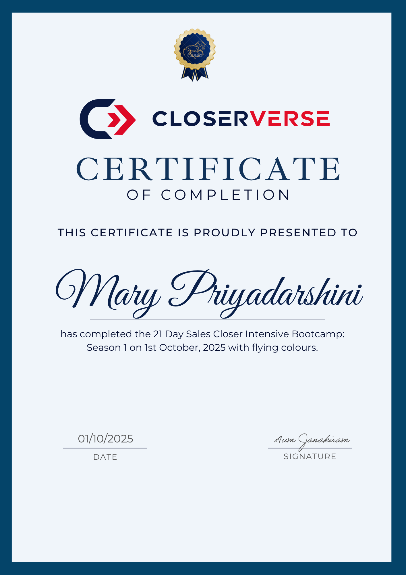 Sales bootcamp certificate